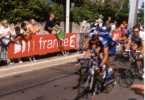 Head of peloton on final straight